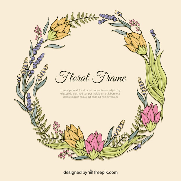 Floral frame in hand drawn style