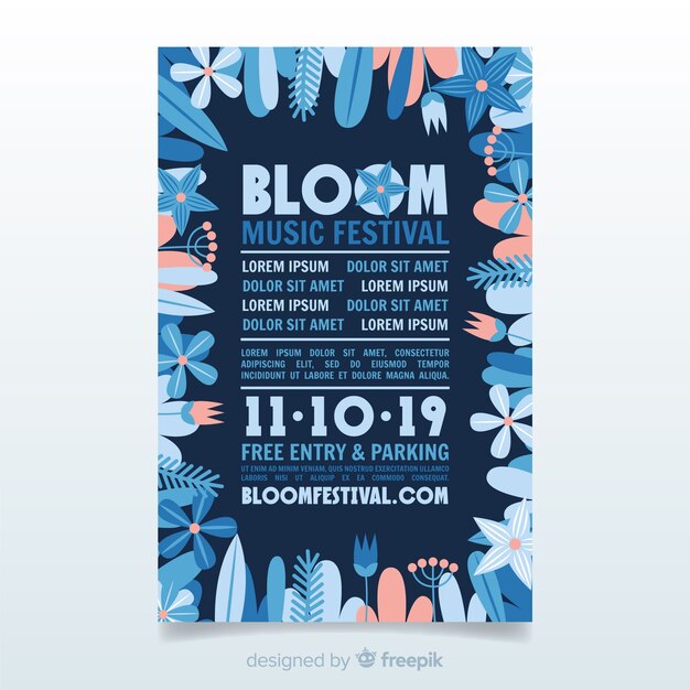 Floral frame music festival poster