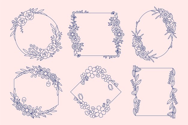 Floral frame pack hand drawn