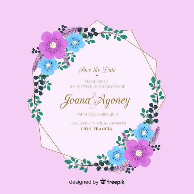 Free vector floral frame wedding invitatio in flat design