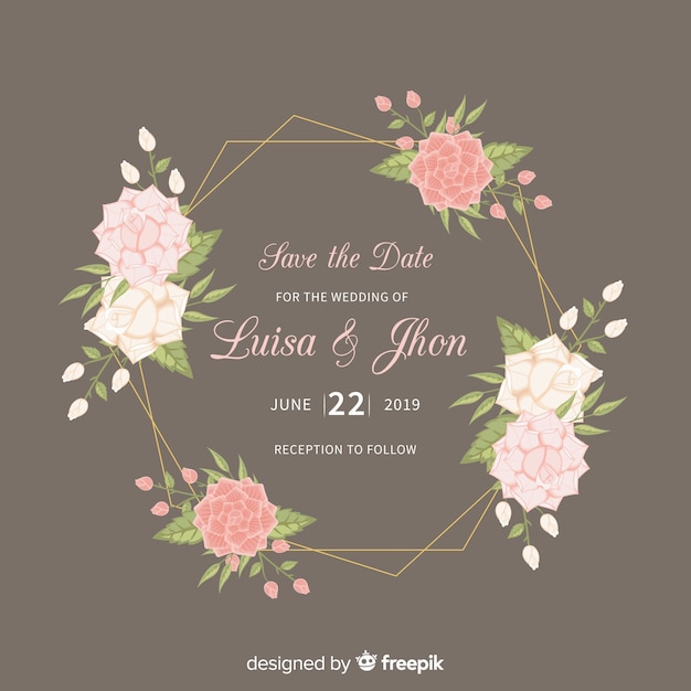 Floral frame wedding invitation template