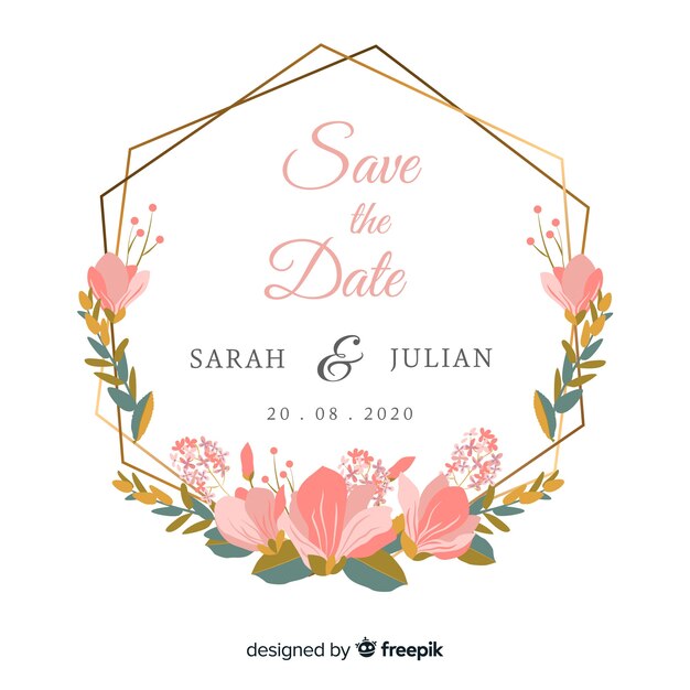 Floral frame wedding invitation template