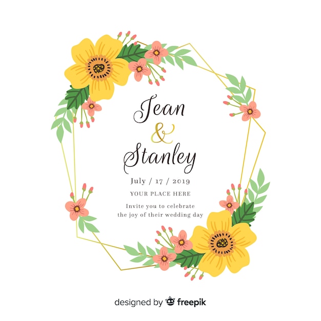 Free vector floral frame wedding invitation template