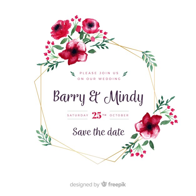 Floral frame wedding invitation template