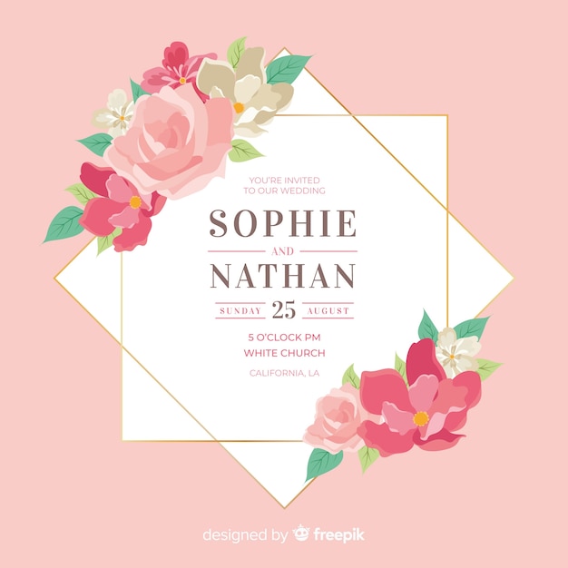 Floral frame wedding invitation template