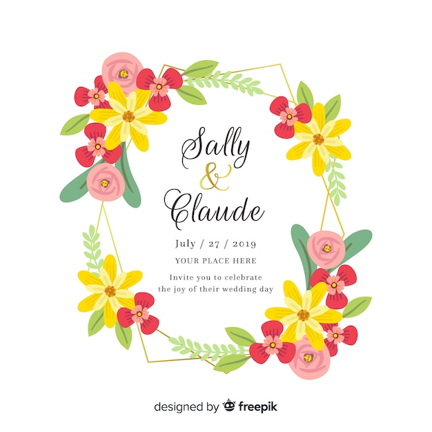Free vector floral frame wedding invitation template