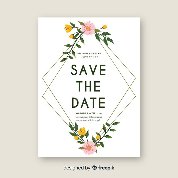 Floral frame wedding invitation template