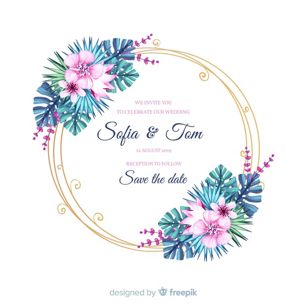 Floral frame wedding invitation template