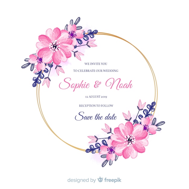 花のフレームの結婚式の招待状のテンプレート