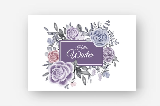 Floral frame winter border with flower rose and leaves