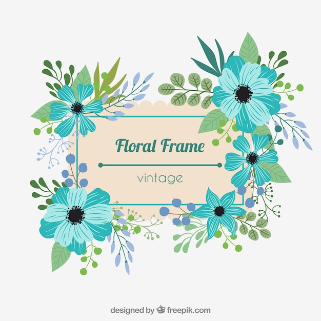 Floral frame with blue flowers