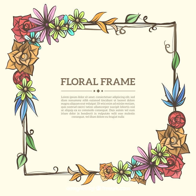 Free vector floral frame with different type of flowers