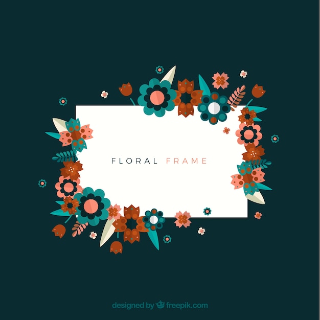 Free vector floral frame with flat leaves and flowers