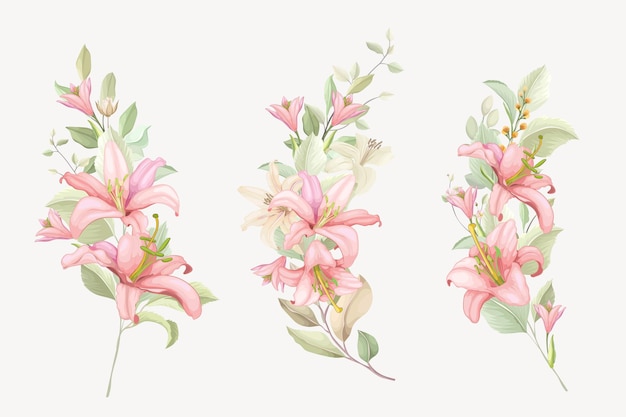 다목적 카드와 장식을 위한 백합 꽃 꽃다발을 가진 꽃 구조