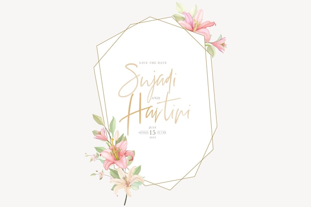 Floral Frame with Lily Flower Wreath Vector Template for Multi Purpose Card and Decoration – Free Vector Download