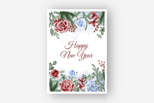 Floral frame with rose red blue theme winter new year background