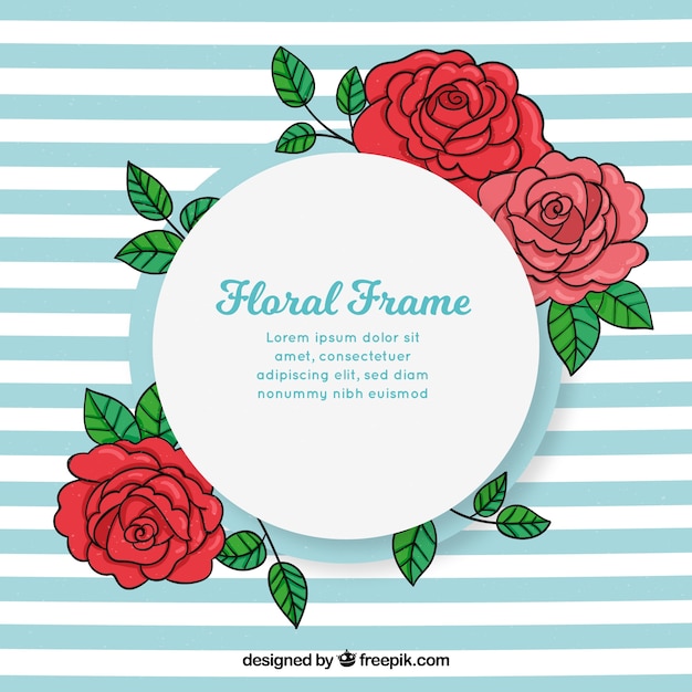 Floral frame with roses in hand drawn style