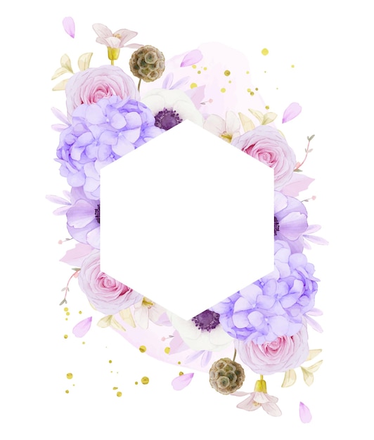 Free vector floral frame with watercolor pink roses