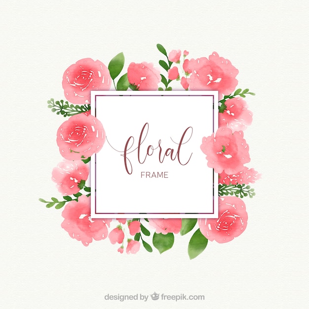 Free vector floral frame with watercolor roses