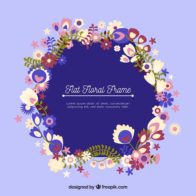 Floral frame with wreath in flat style