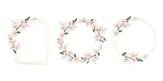 Free vector floral frame wreaths. set of frame watercolor flowers.