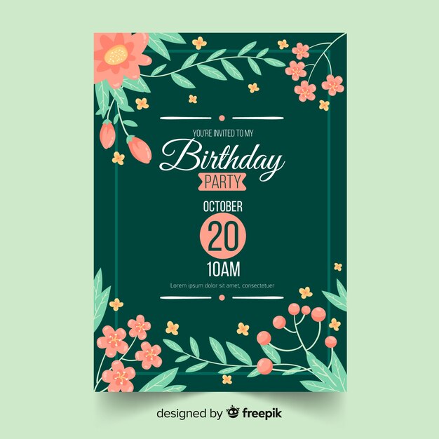 Floral framed birthdayinvitation template