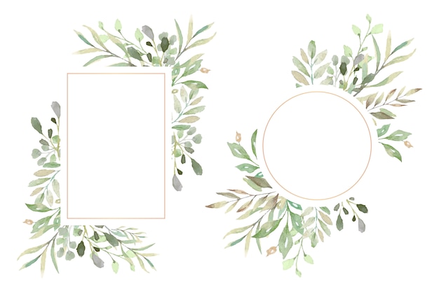 Floral Frames with Beautiful Watercolor Leaves