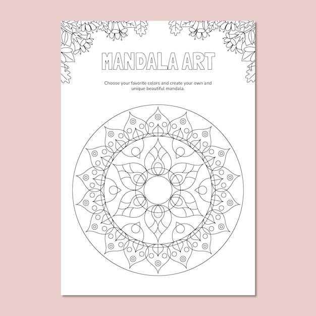 Floral geometric mandala coloring nature worksheet