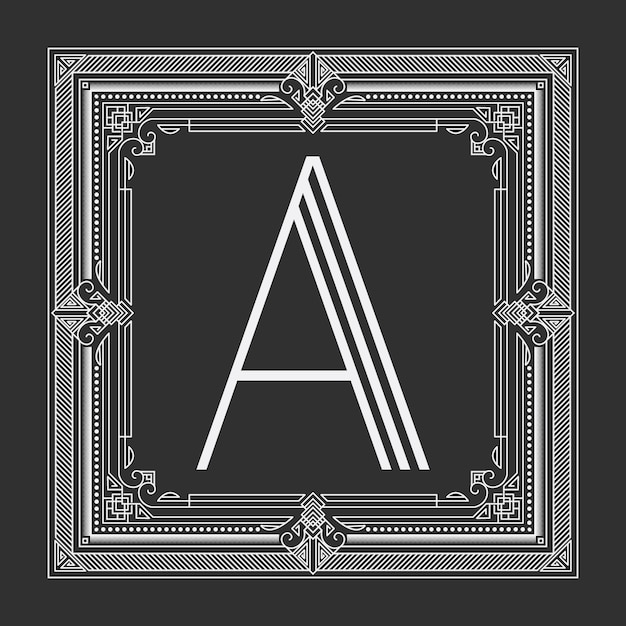 Free vector floral and geometric monogram frame on dark gray background