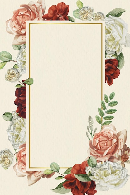 Floral gold frame on beige background