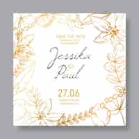 Free vector floral golden detailed wedding invitation template