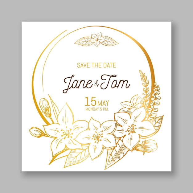 Floral golden detailed wedding invitation