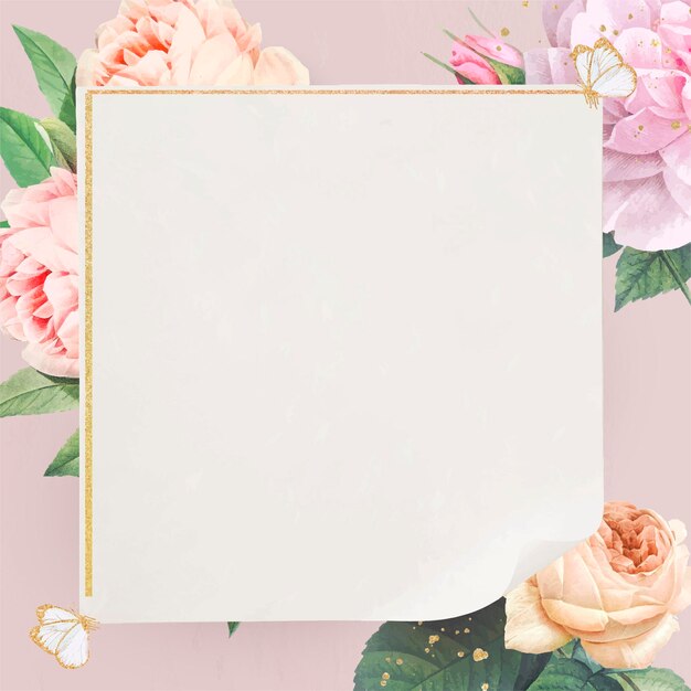 Floral golden square frame vector