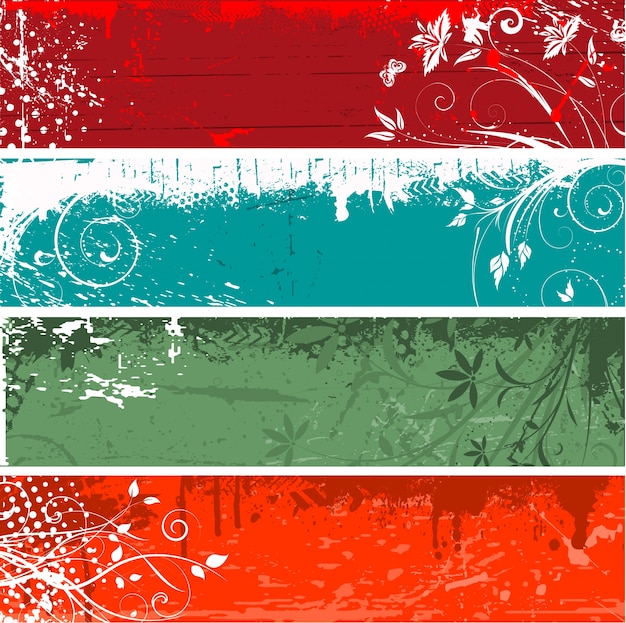 Цветочный гранж фон в четырех различных цветах