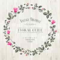 Free vector floral guide print over gray wooden texture. vector illustration.