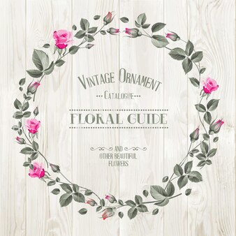 Floral guide print over gray wooden texture. vector illustration.