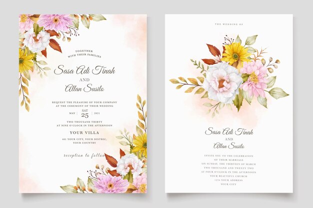 floral hand drawn illustration invitation card set