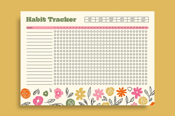 Free Vector floral hand drawn monthly habit tracker planner