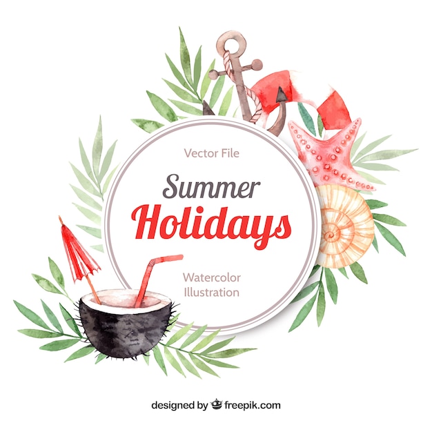 Floral hand drawn summer card template