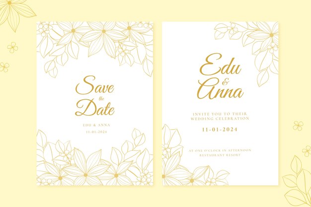 Free vector floral hand drawn wedding invitation template