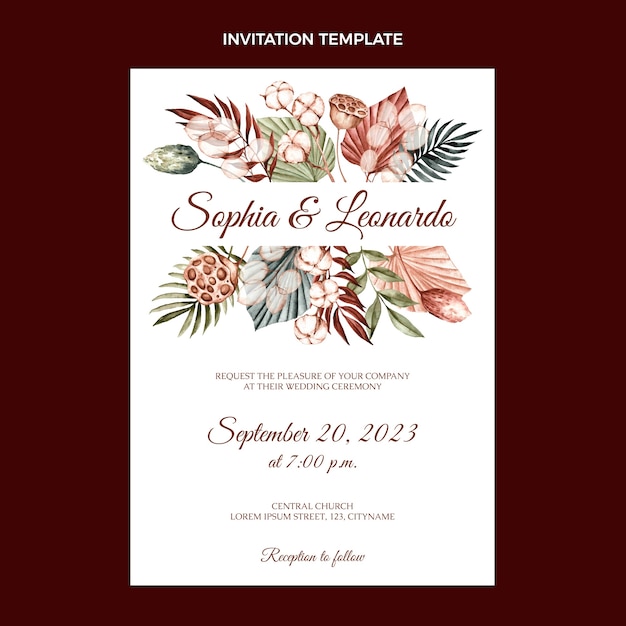 Floral hand drawn wedding invitation