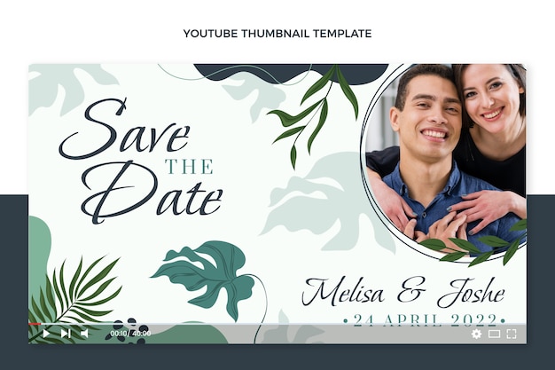 無料ベクター 花の手描きの結婚式のyoutubeサムネイル