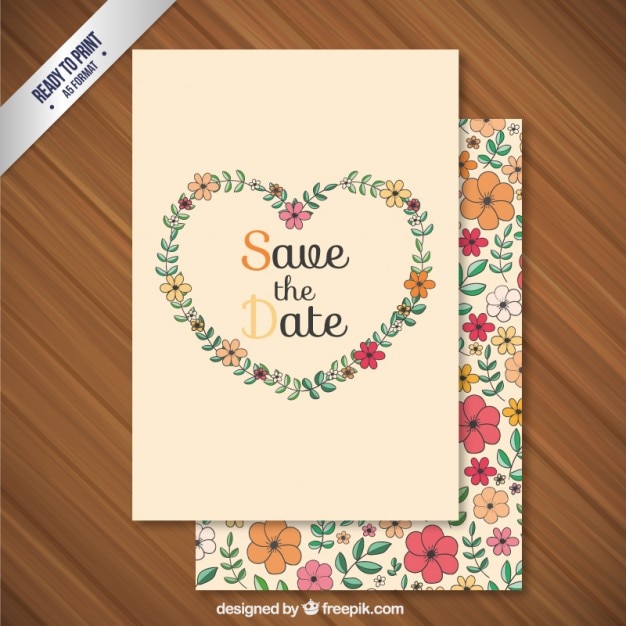 Free vector floral heart wedding card