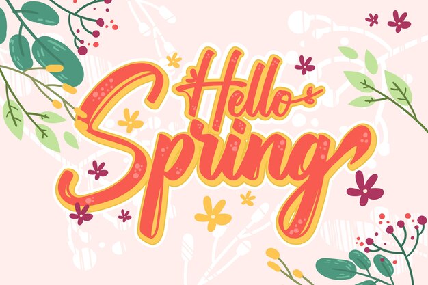 Vettore gratuito ciao primavera floreale lettering