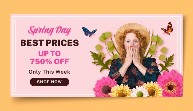 floral horizontal sale banner template for spring celebration