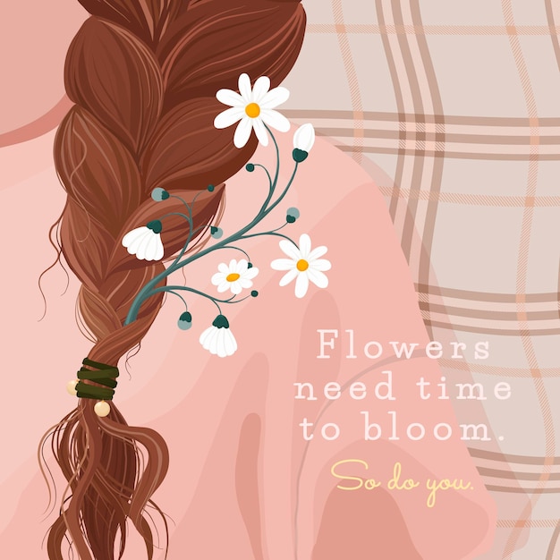 Floral Instagram Post Template: Pink Feminine Illustration with Motivational Quote – Free Vector Download