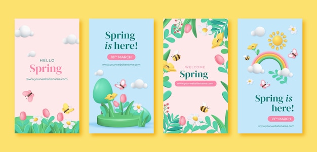 Free vector floral instagram stories collection for spring celebration