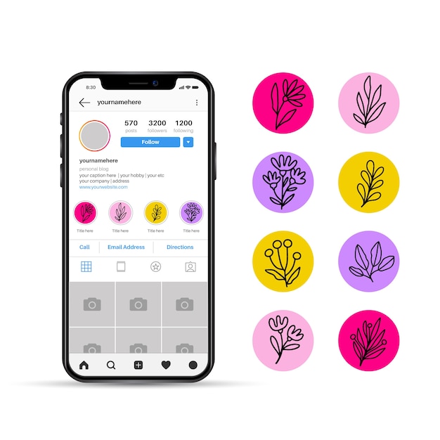 Free vector floral instagram stories highlights design