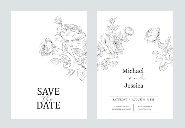 Floral invitation card. wedding botanical template.