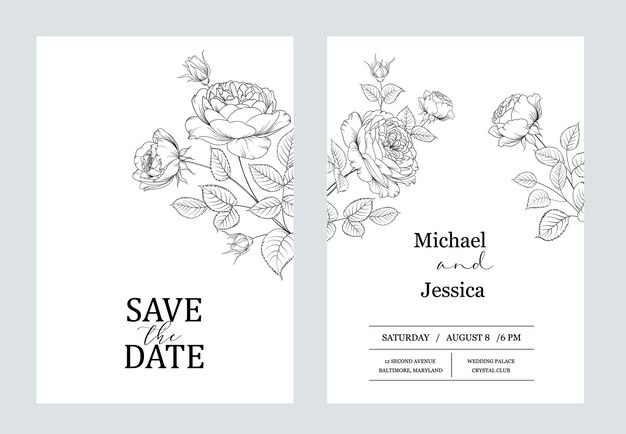 Floral invitation card. Wedding botanical template.